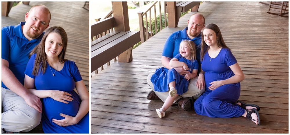 Family dressed in blue for maternity portraits