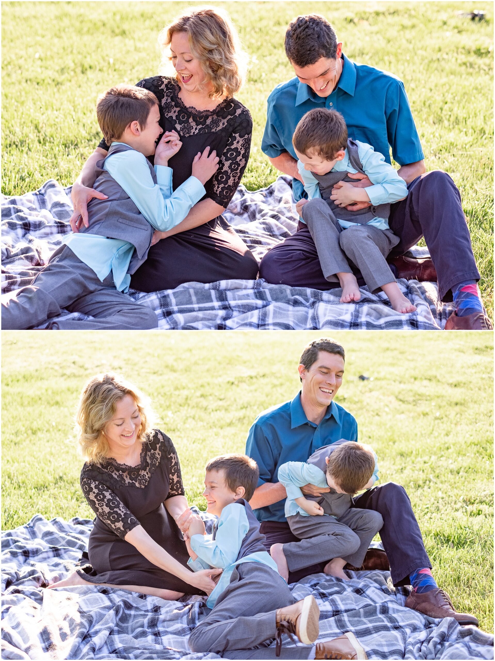 having a tickle fight during their family session