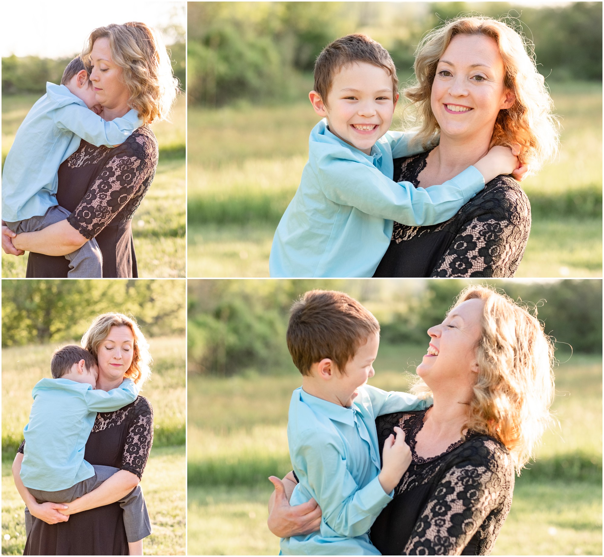 mom and son cuddling and laughing during their portraits