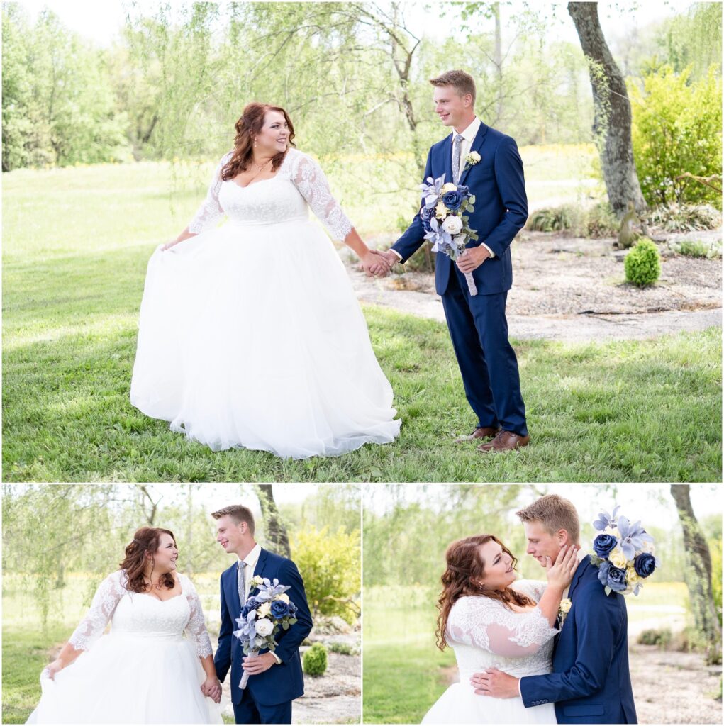 bride and groom taking a walk together