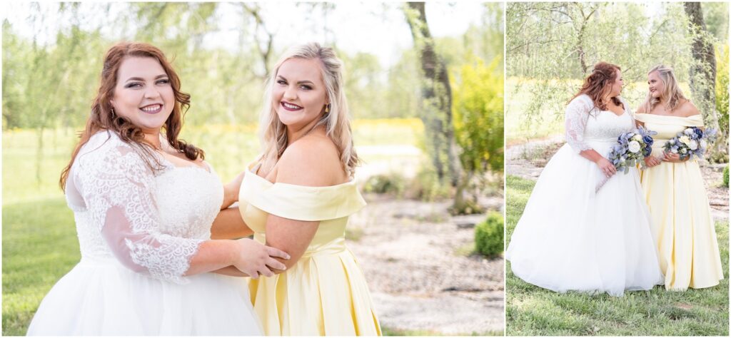 two sisters smiling on wedding day