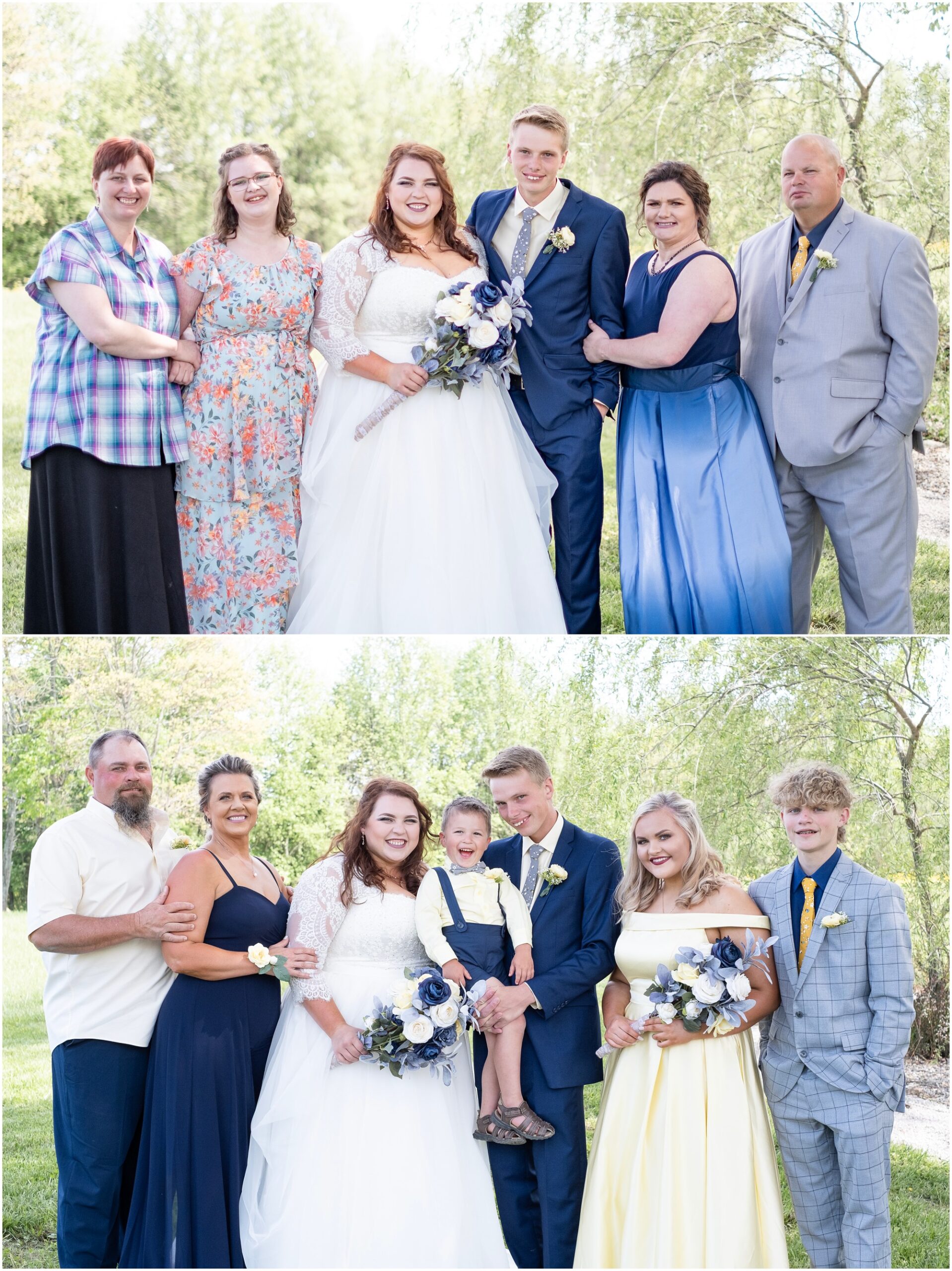 his family and her family on their wedding day