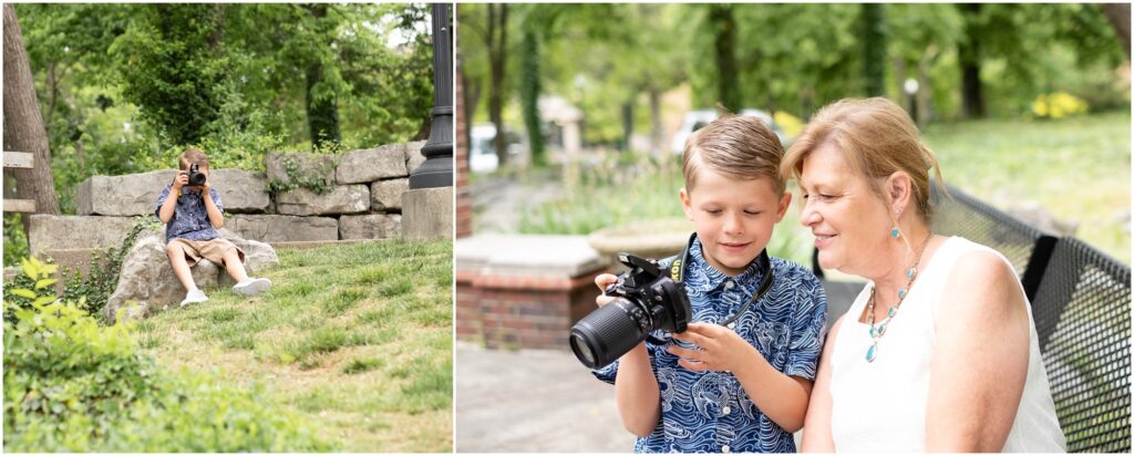 child photographer looking at back of camera