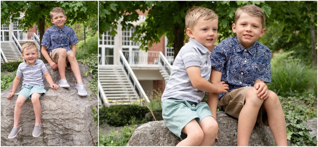 portraits of just the boys on a rock