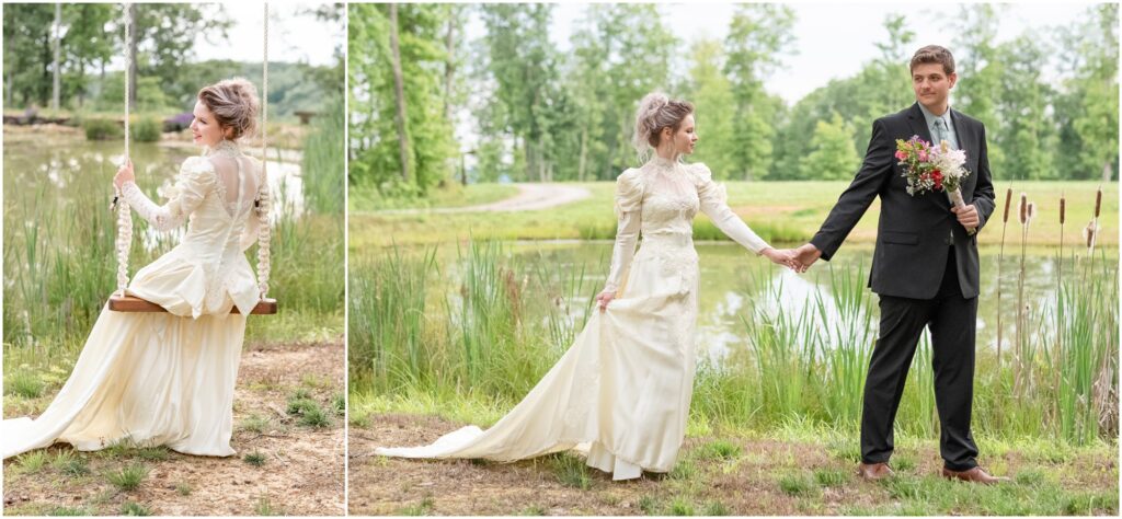 showing off her victorian wedding gown on this styled shoot