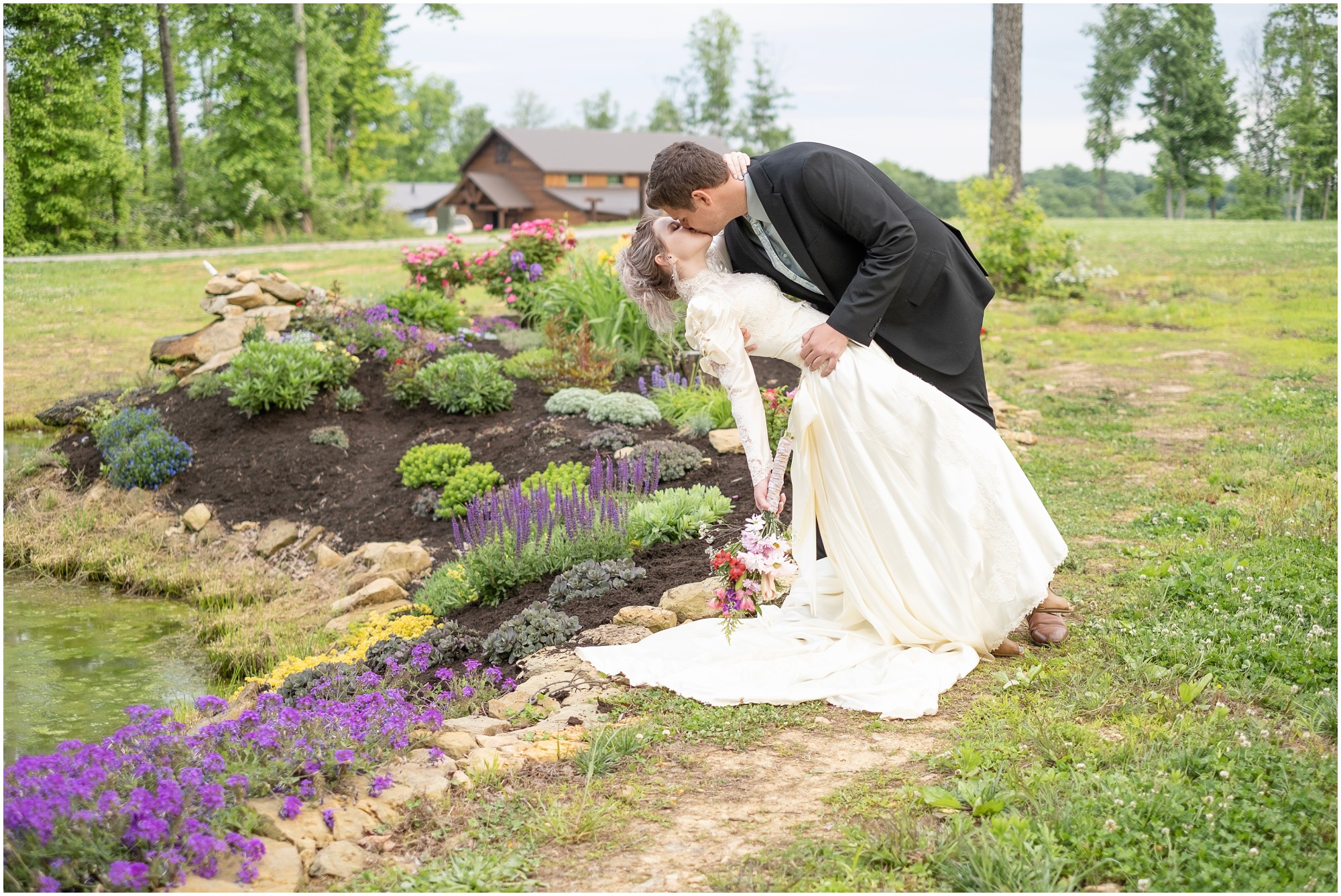 dipping his bride at styled shoot