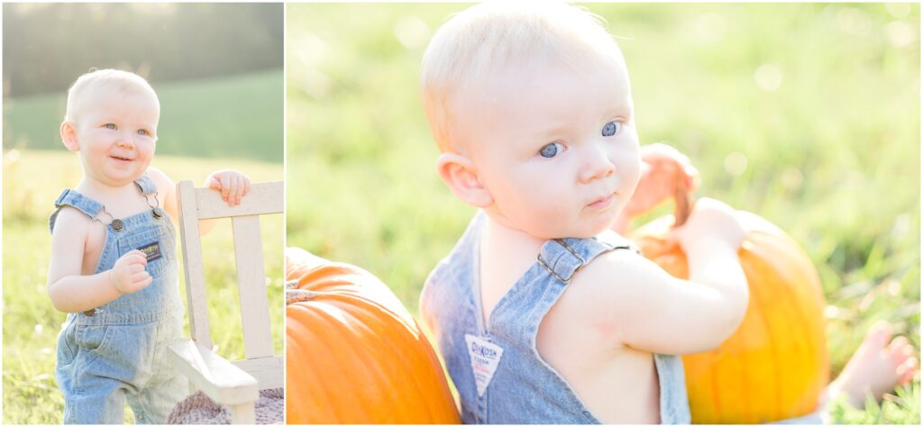 taking pics with pumpkins during his one year portraits