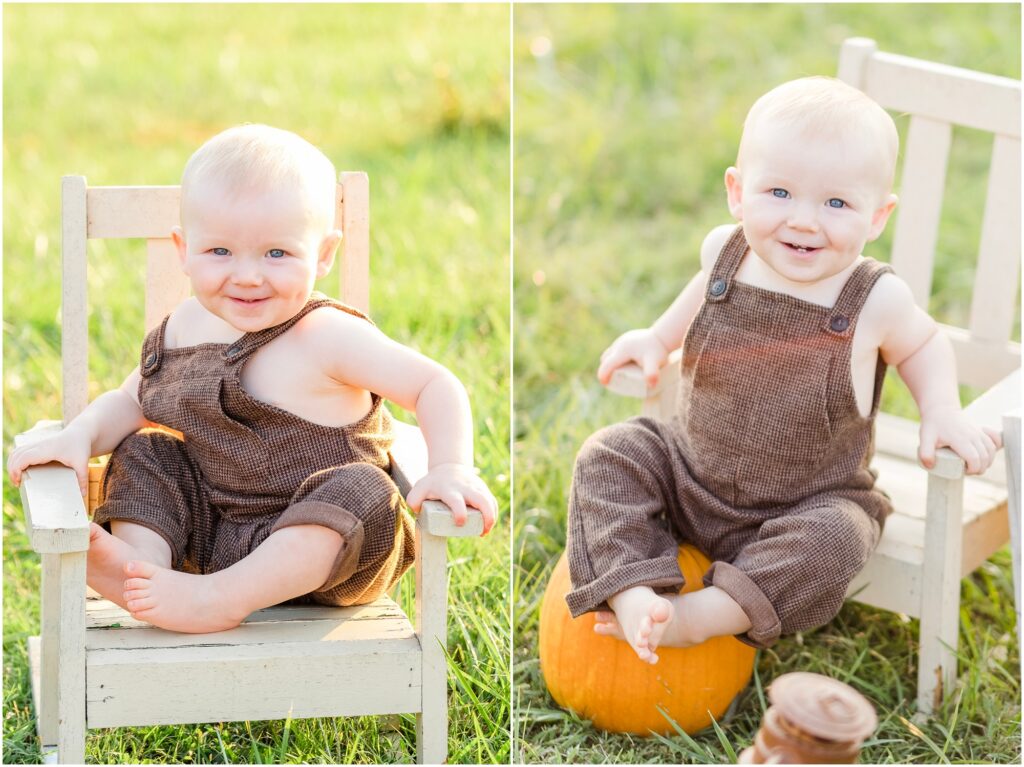 sitting on a chair with his feet on a pumpkin