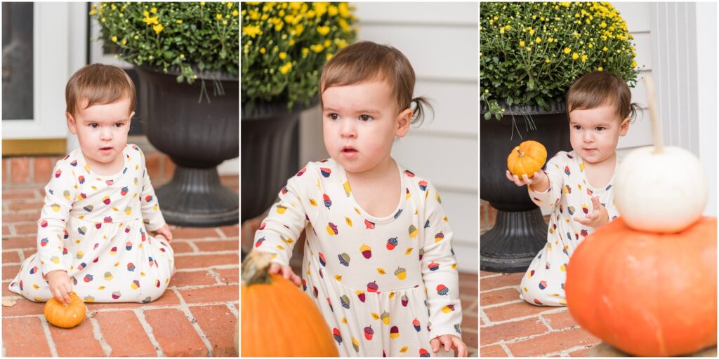 eighteen month old with pumpkins