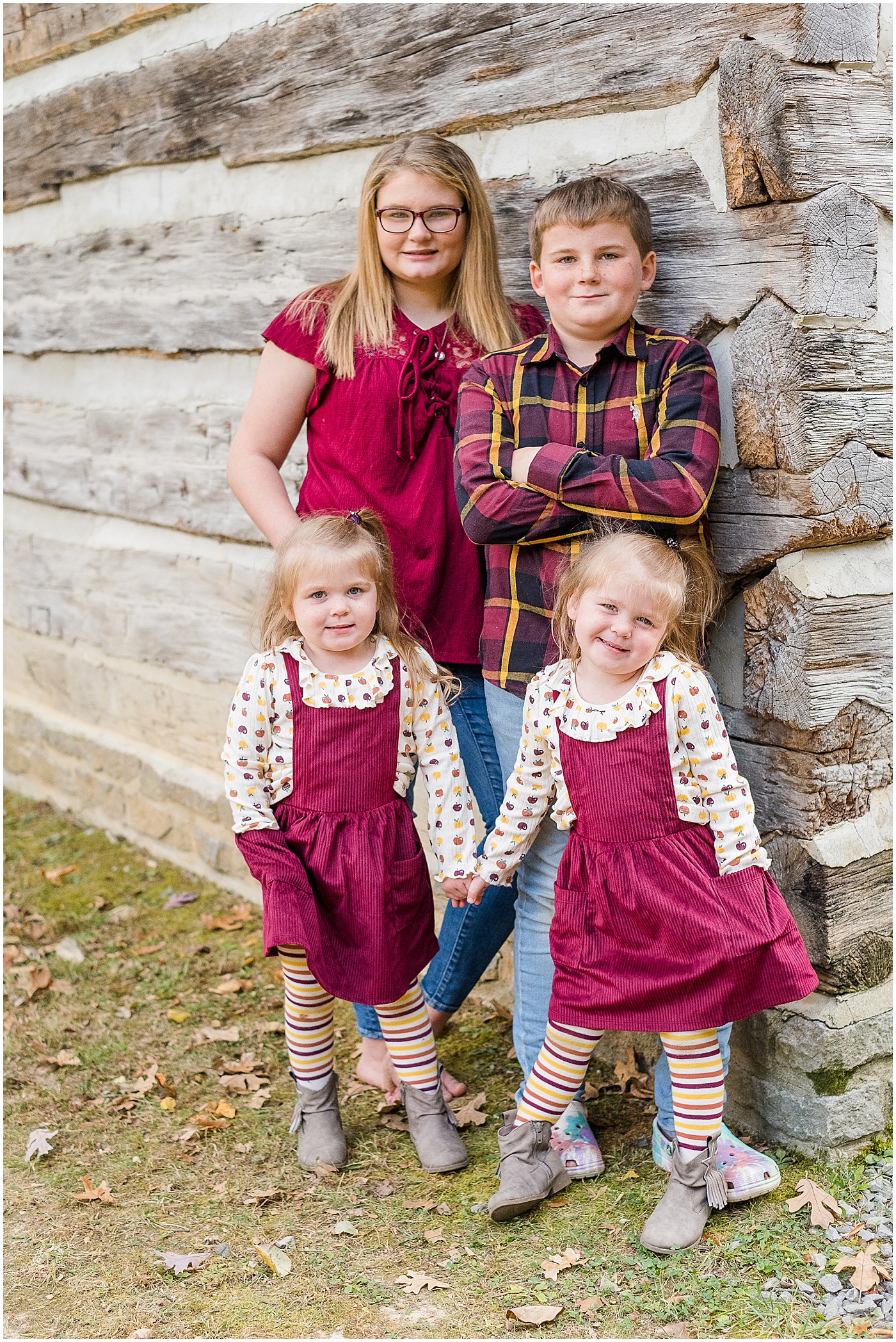 four kids at old mulkey meetinghouse