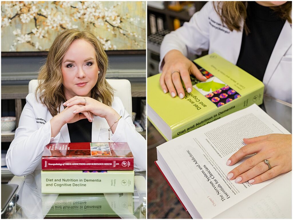 Glasgow KY neuropsychologist in one of key shots in branding session showing she wrote books