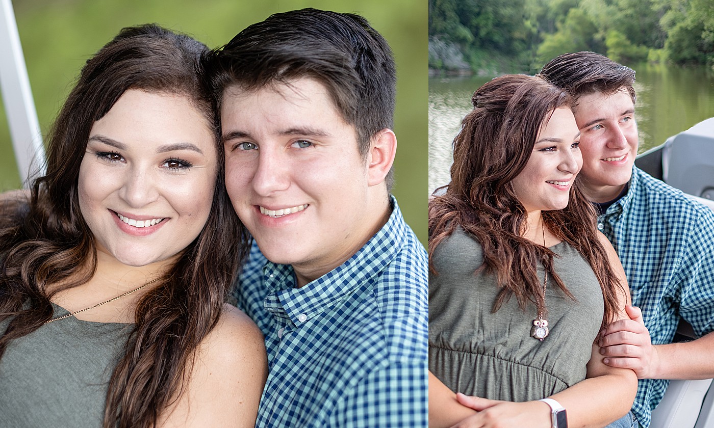 engagement portraits in boat on barren river lake