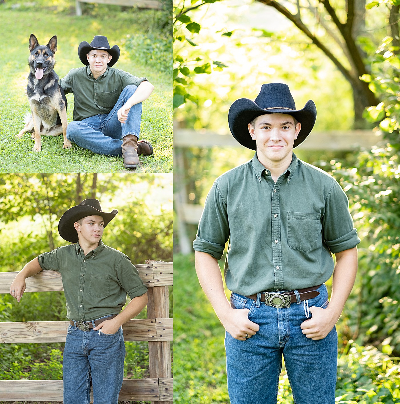 senior portraits with cowboy hat and dog