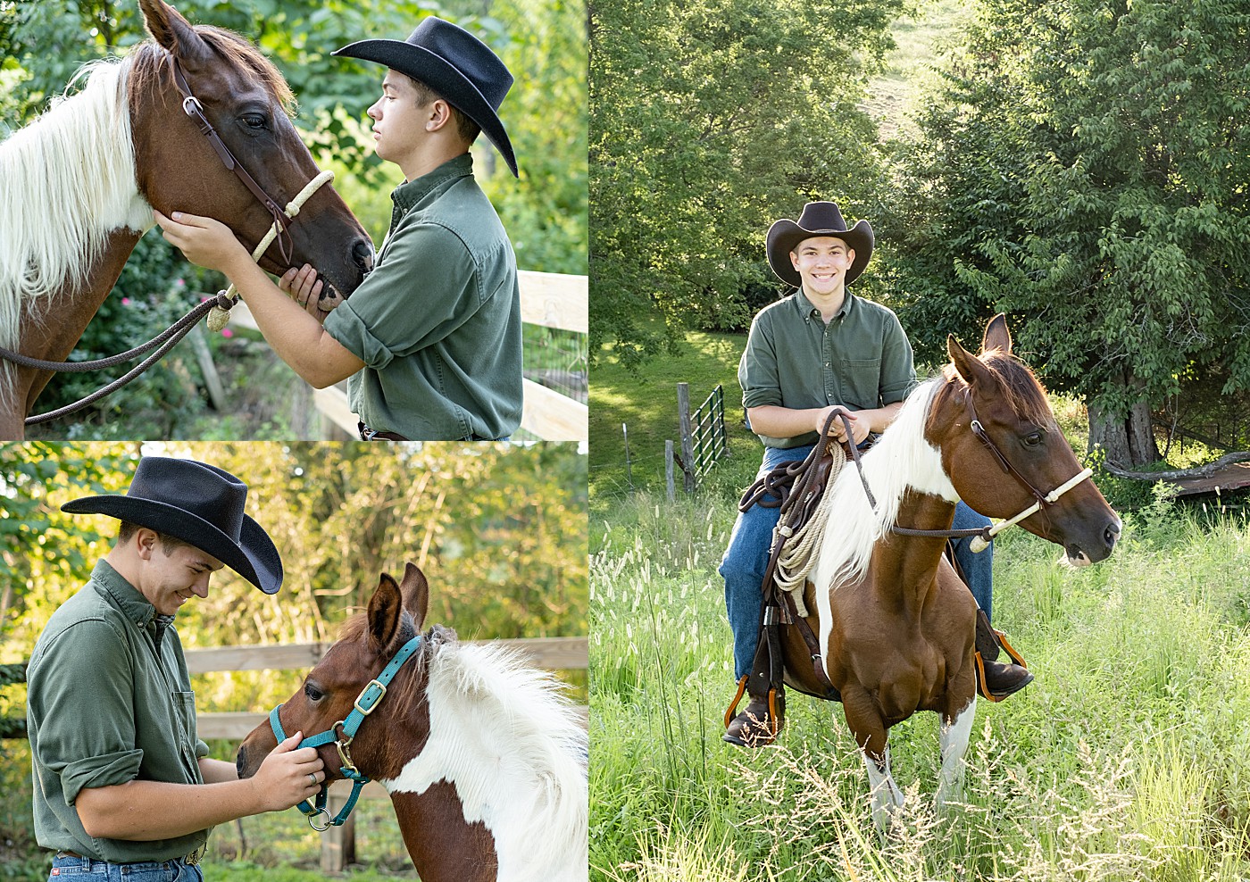 senior boy with his cowboy hat and his horses