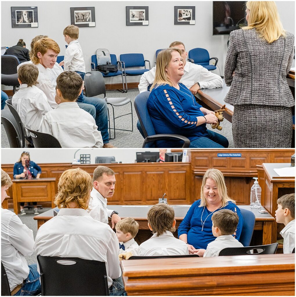 family with seven boys having fun before court