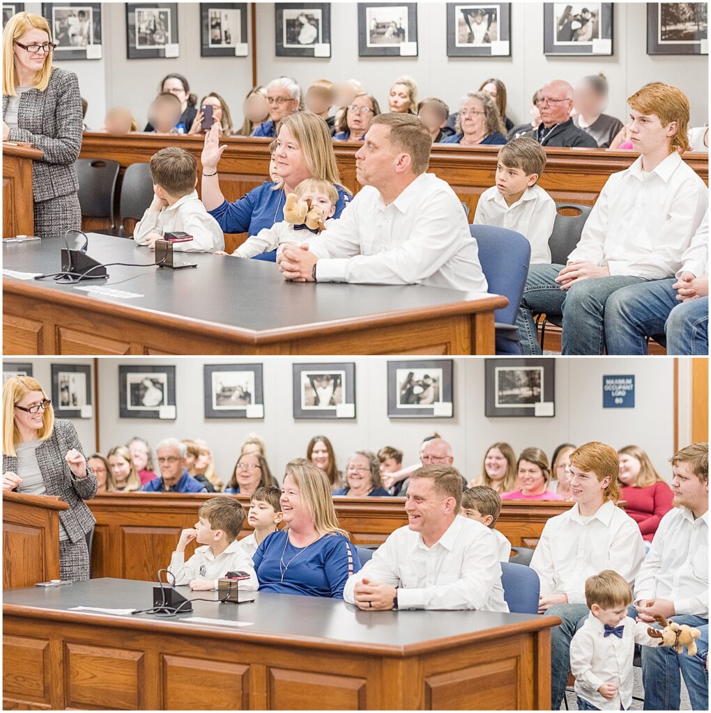 mom getting sworn in at the adoption hearing