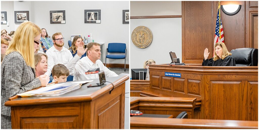 father getting sworn in by the judge