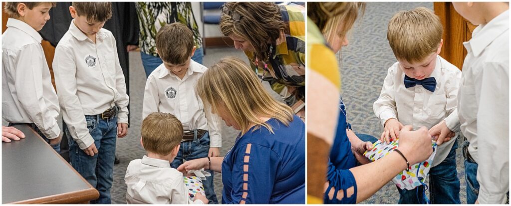 opening a present on adoption day