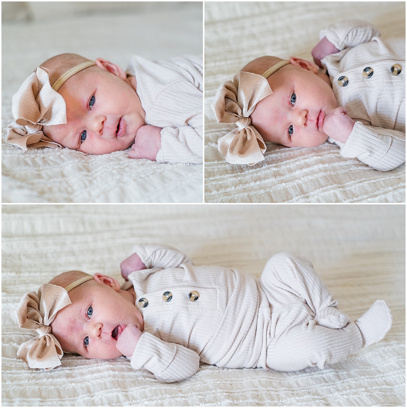 baby girl with a bow during her newborn session