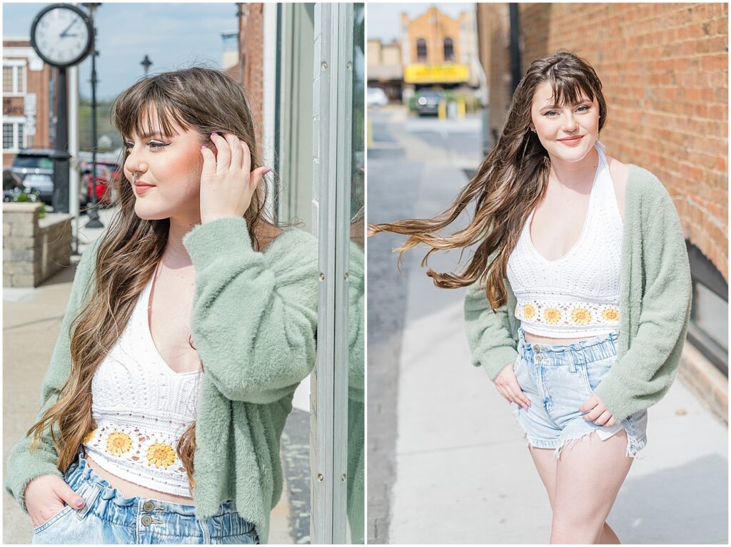 senior girl with hair blowing in the wind 