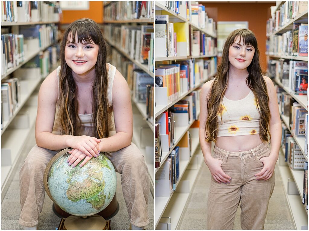 Barren County senior girl hanging out in the library