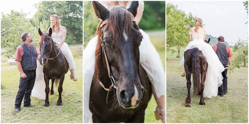 walking with horse on family farm