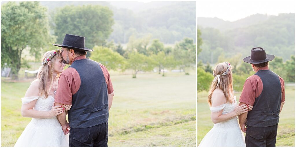 husband giving a kiss on wife's forehead