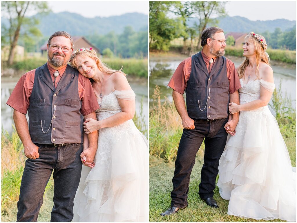 anniversary couple standing at each others' side