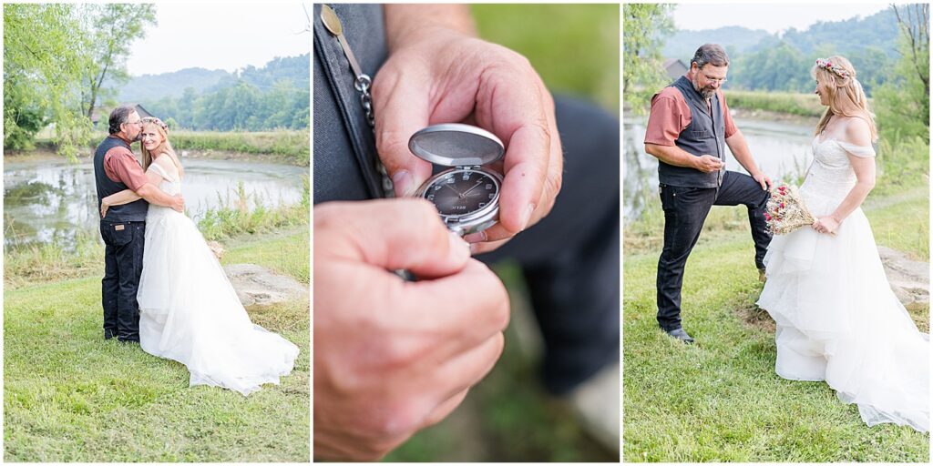 husband looking at pocket watch