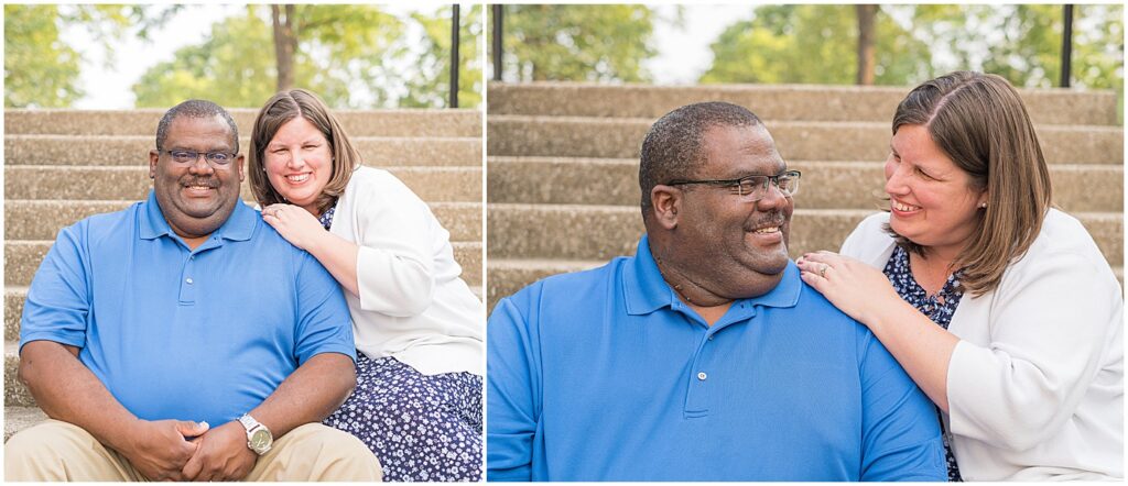 portraits of just mom and dad sitting on the steps