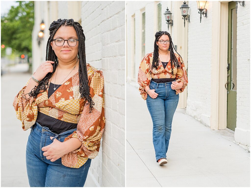 senior girl walking downtown bowling green