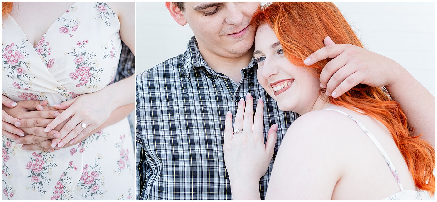 Bowling Green ky engagement photos of hands closeup and him brushing hair away from her neck