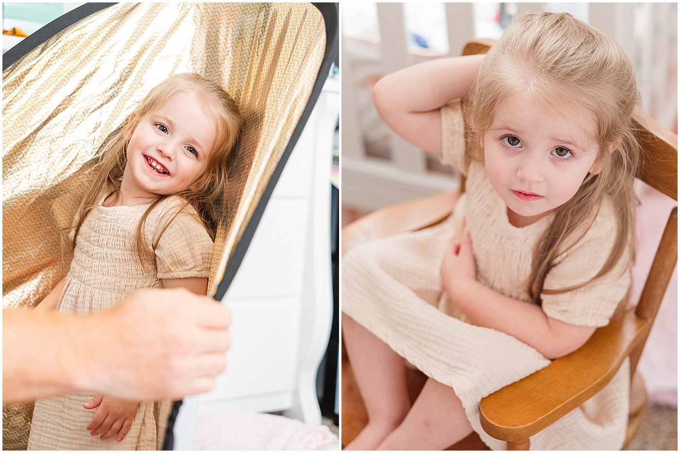 toddler wrapped in reflector during photo session