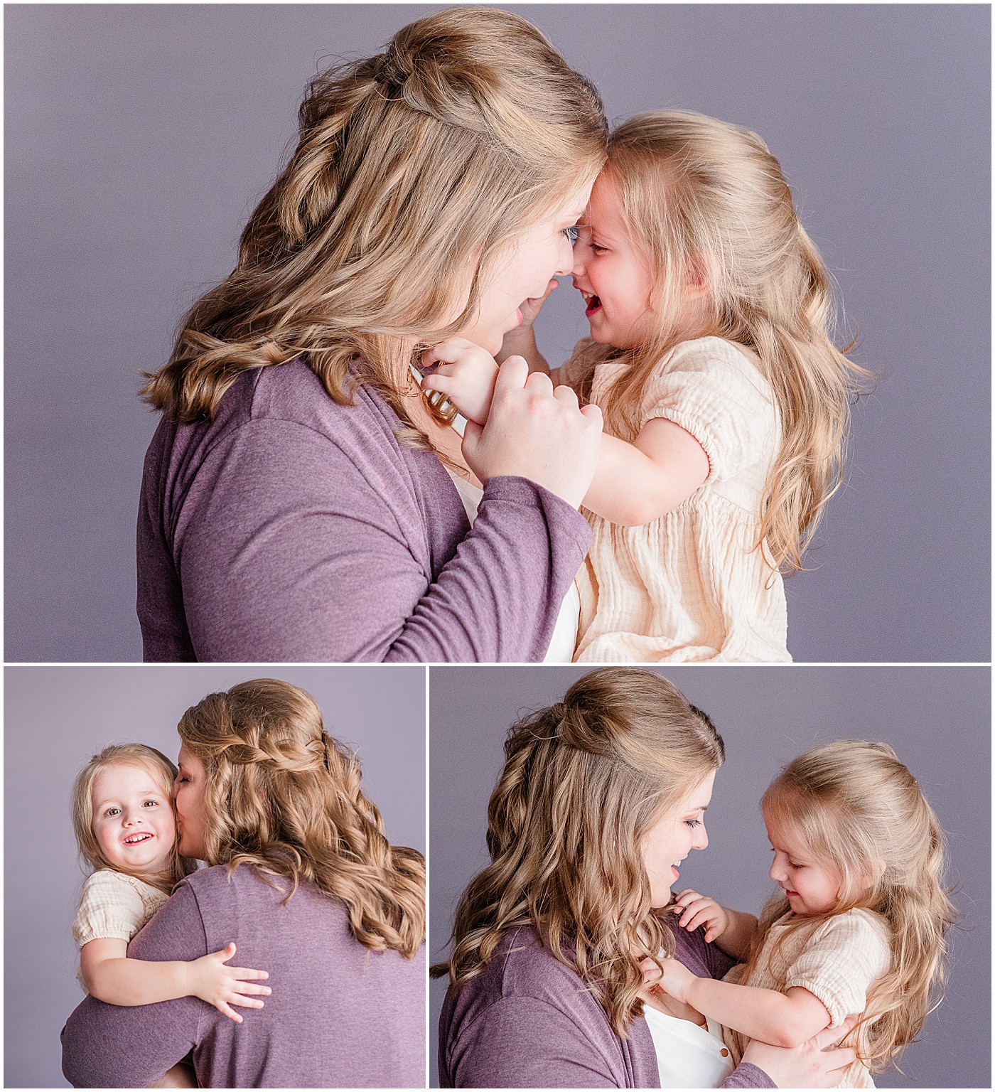 a little girl cuddling with her mom during mommy and me session