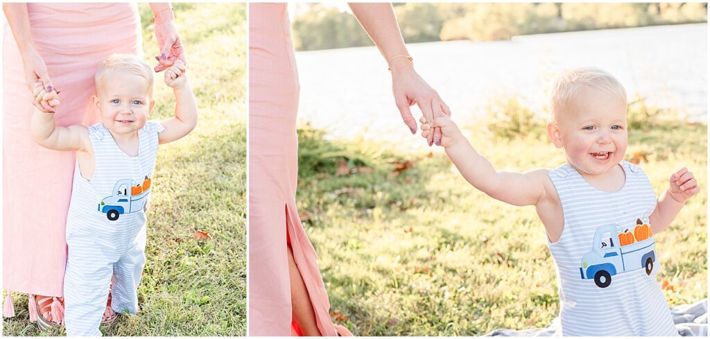 son holding his mother's hand