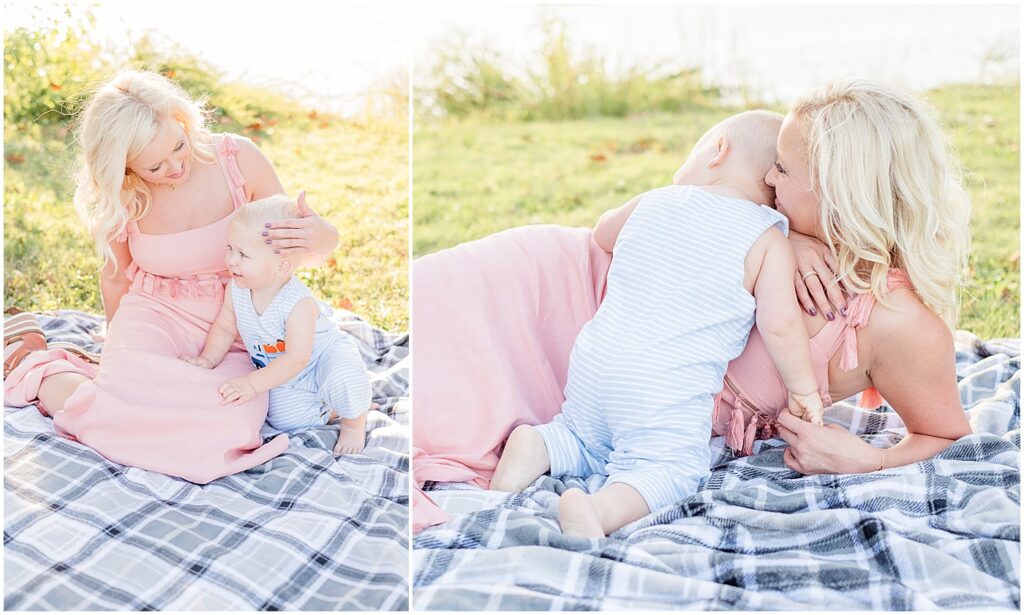 mother and son cuddling portraits