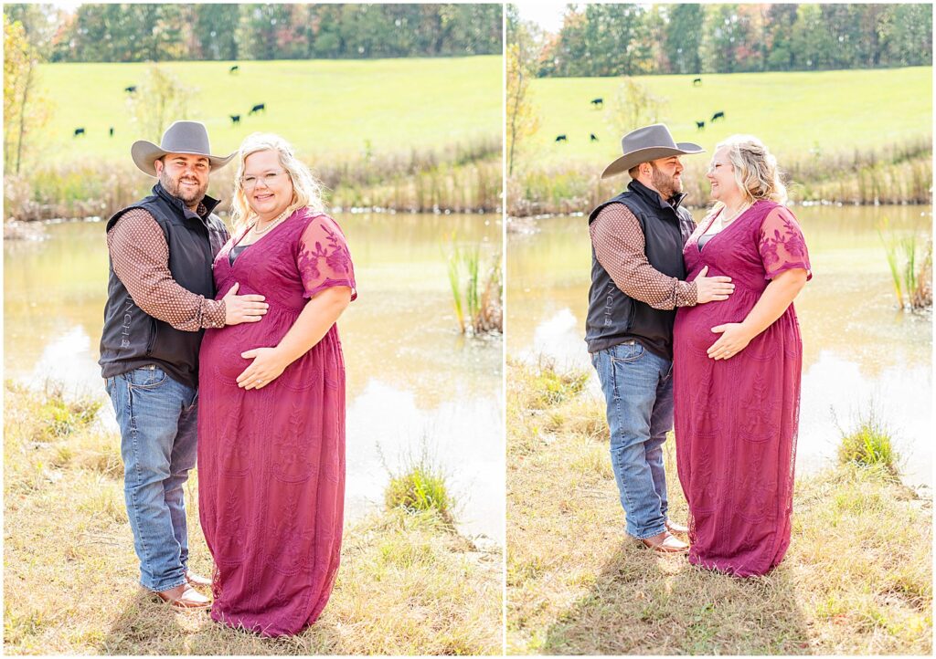 full length maternity portraits with cows in background