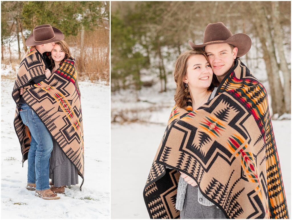 blanket winter engagement session