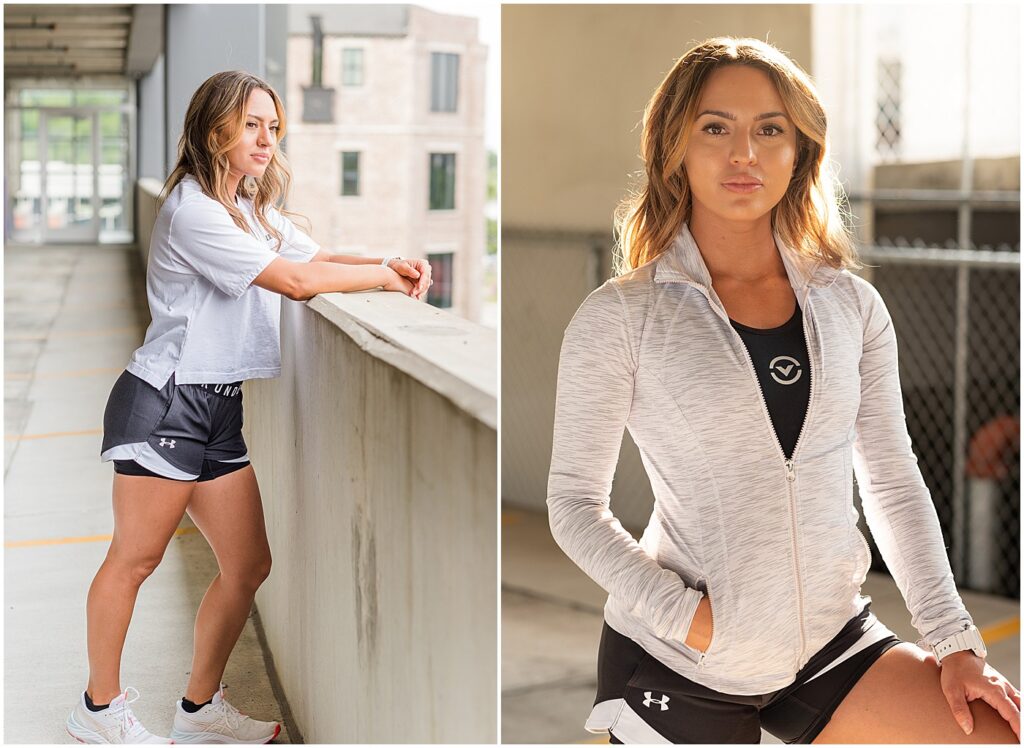 Bowling Green fitness coach in parking garage overlooking the city