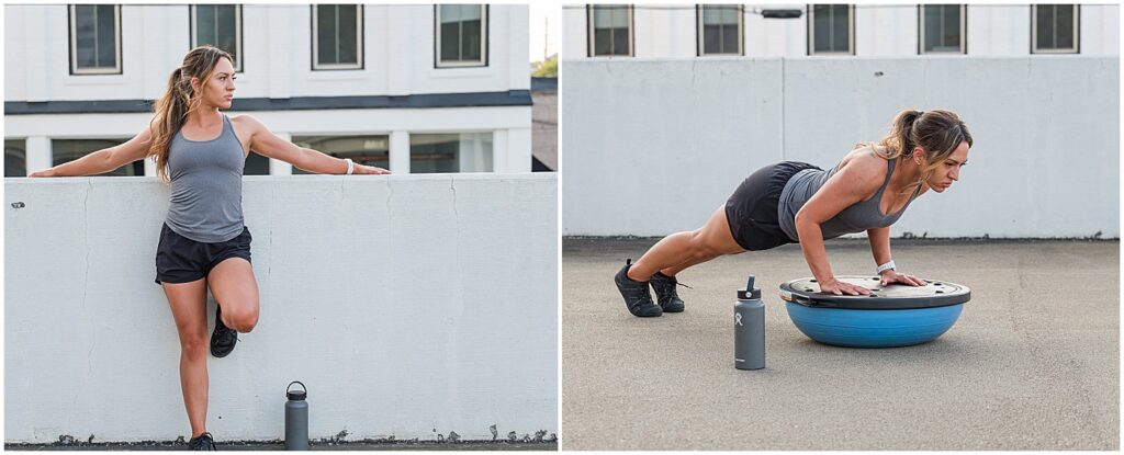 fitness coach demonstrating pushups on a half ball