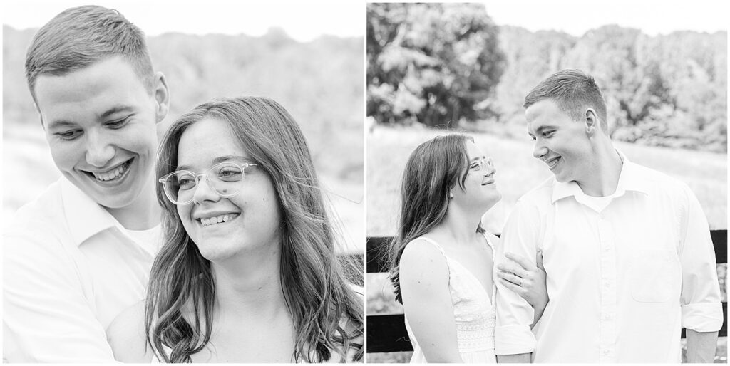 man and woman laughing together on their engagement session