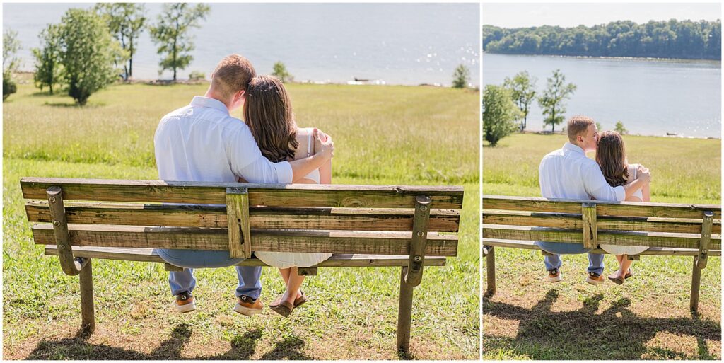 man and woman sitting on park bench at Barren River Lake