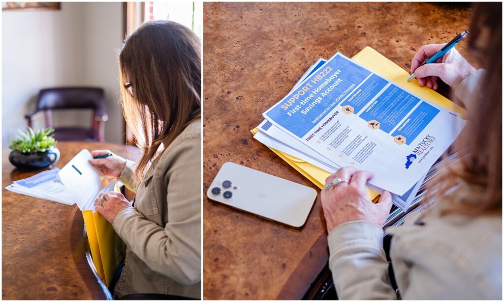 real estate agent going through paperwork for first time buyers