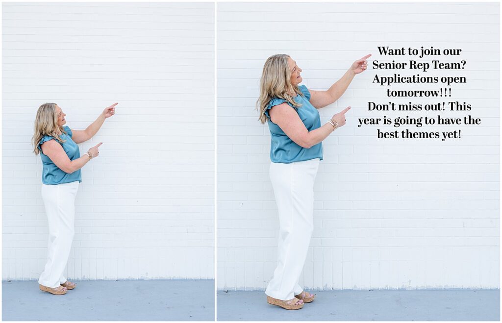 photographer pointing to a blank space on the wall