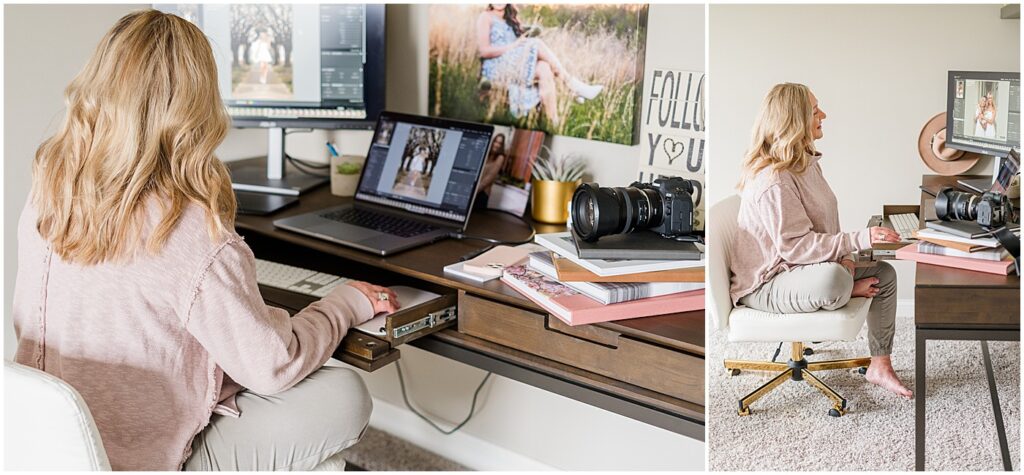 photographer sitting at desk editing