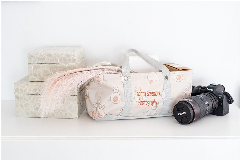 stock image of photographers' bag and camera