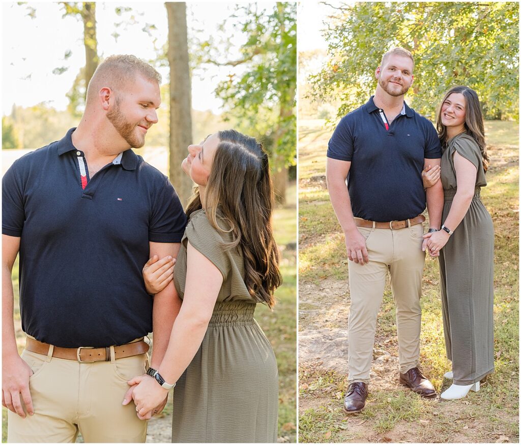 young couple looking at each other and at camera 