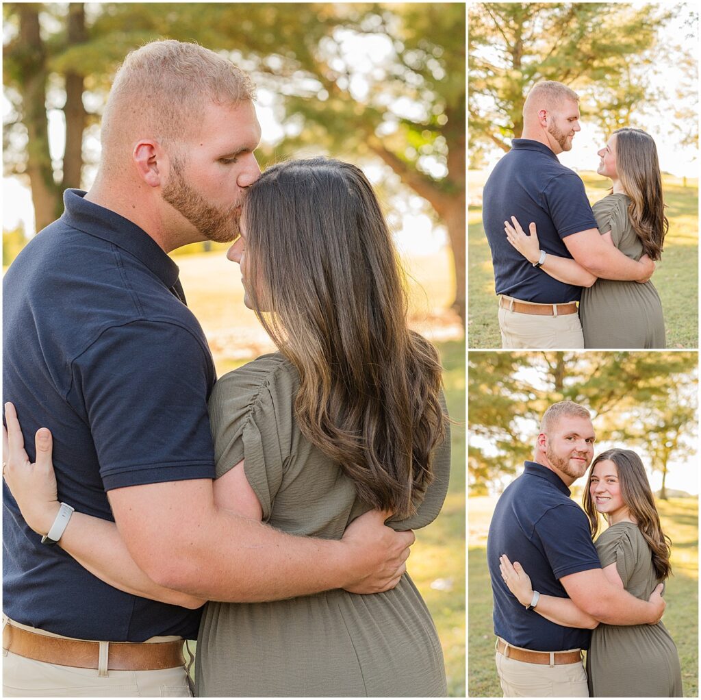 a husband giving his wife a kiss on the forehead