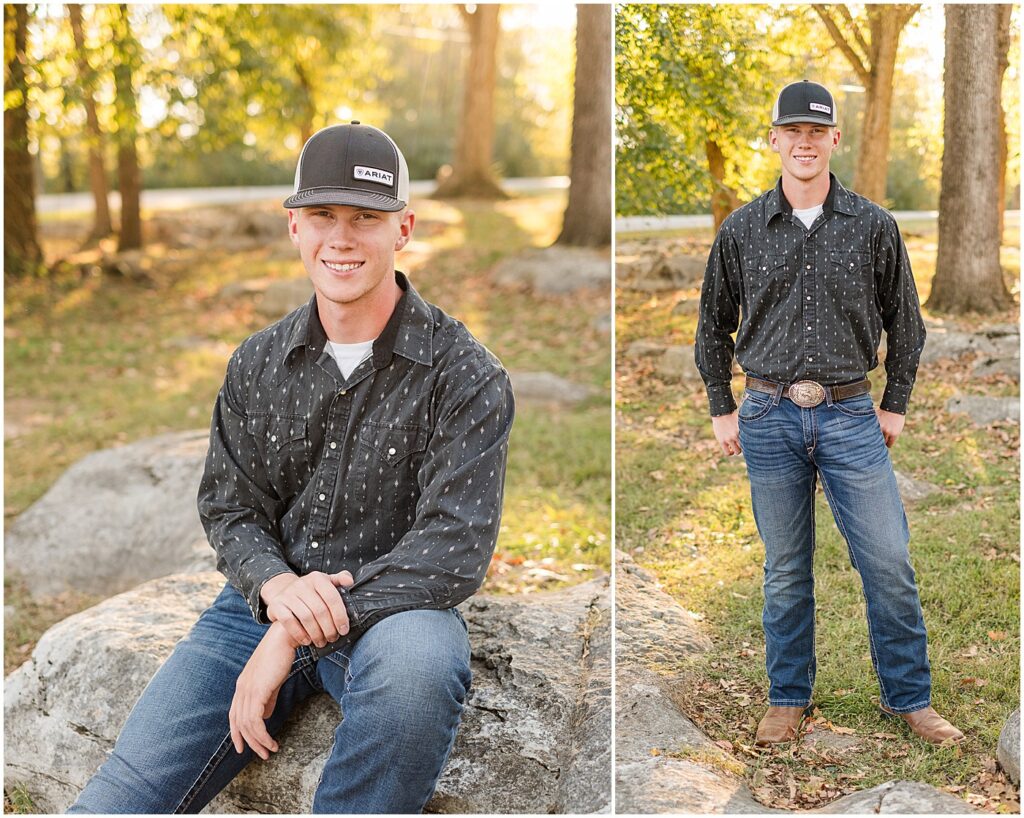 senior boy leaning on a rock