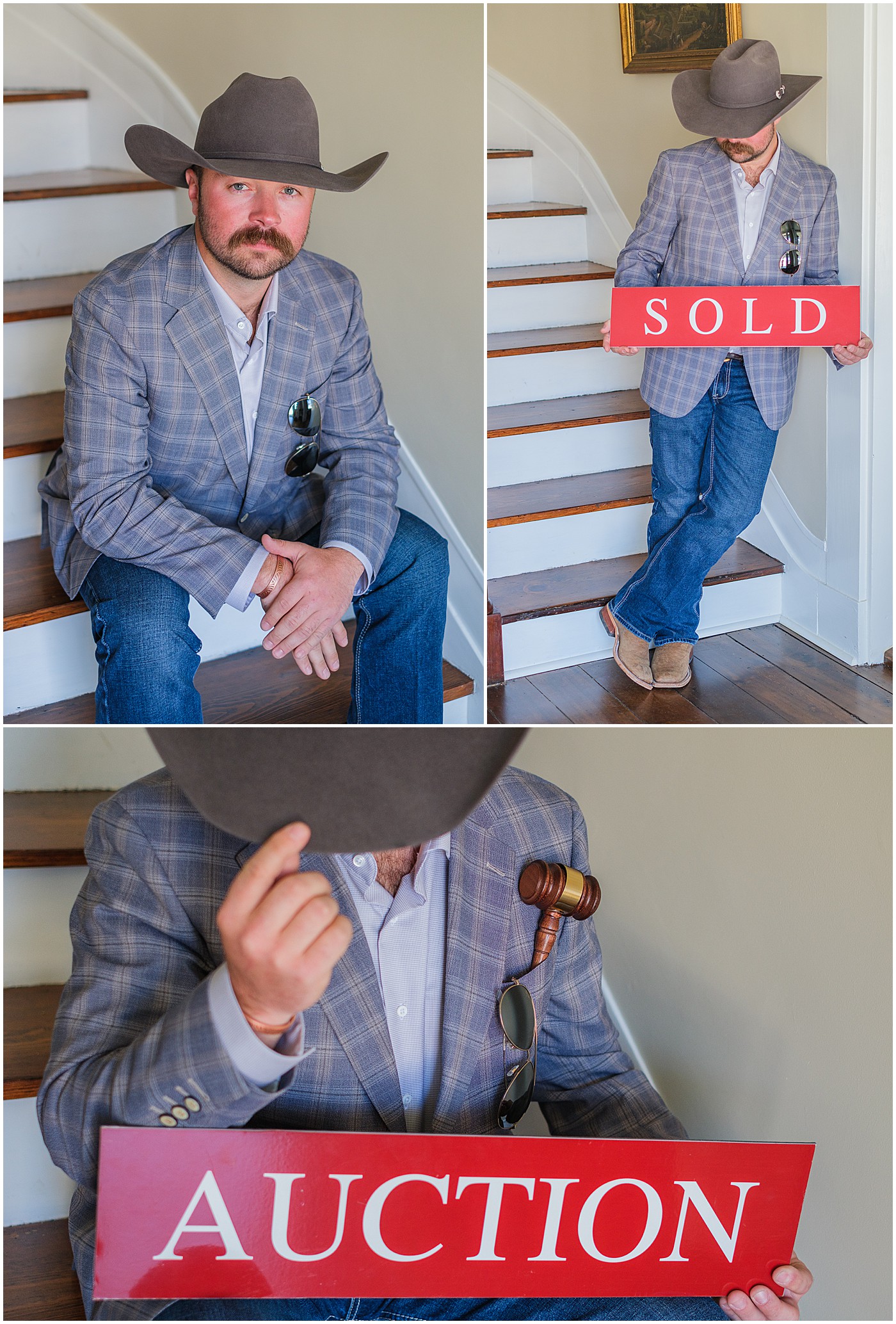 auctioneer and realtor branding photos with auction and sold signs